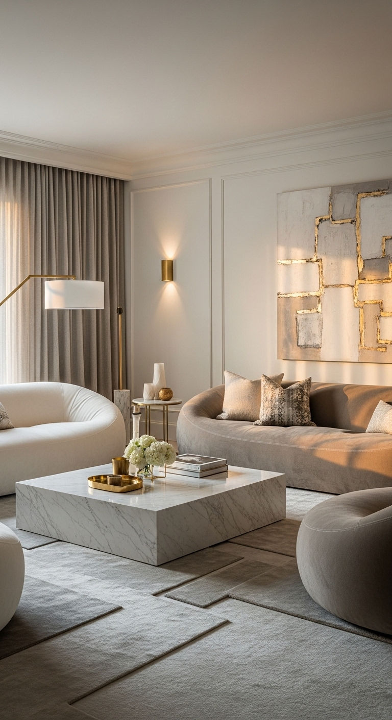 23 White Slipcovered Sofa Living Room Ideas for a Fresh Look 8 7. Neutral Luxe Lounge