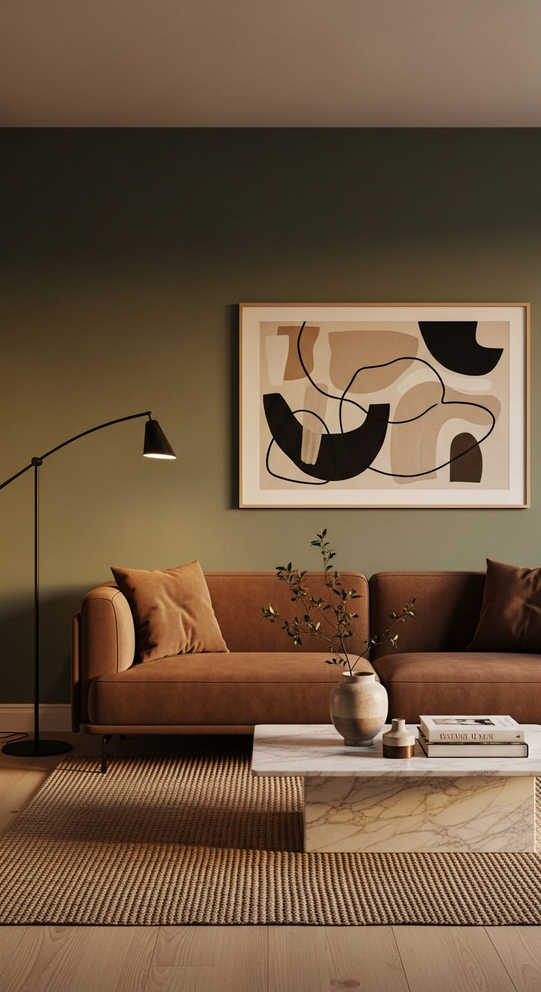 23 Green Living Room Sofa Ideas for a Fresh, Nature-Inspired Look 2 1. Forest Calm Retreat