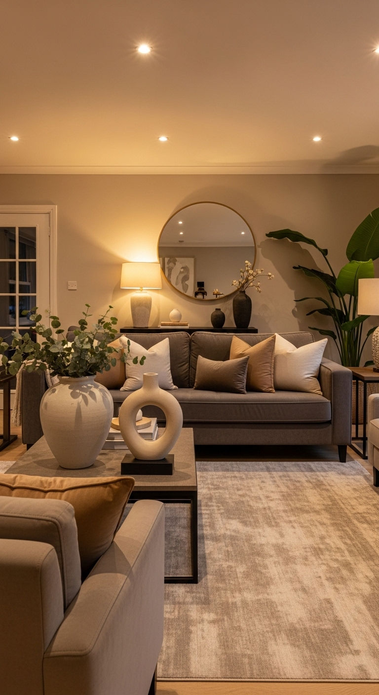 27 Sand Sofa Living Room Ideas for Soft Neutral Spaces 4 3. Layered Neutral Luxe