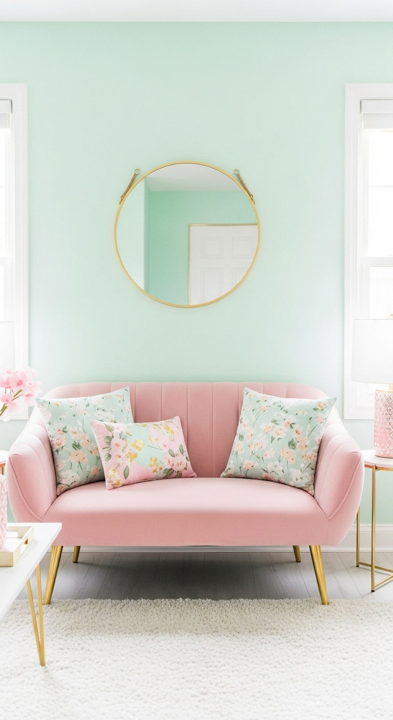 26 Living Room U Shape Sofa Ideas for Big Families & Open Layouts 22 22. Soft Pastel Dream