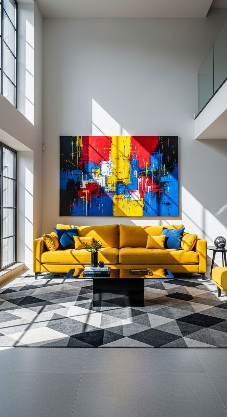 26 Living Room U Shape Sofa Ideas for Big Families & Open Layouts 16 16. Statement Color Pop