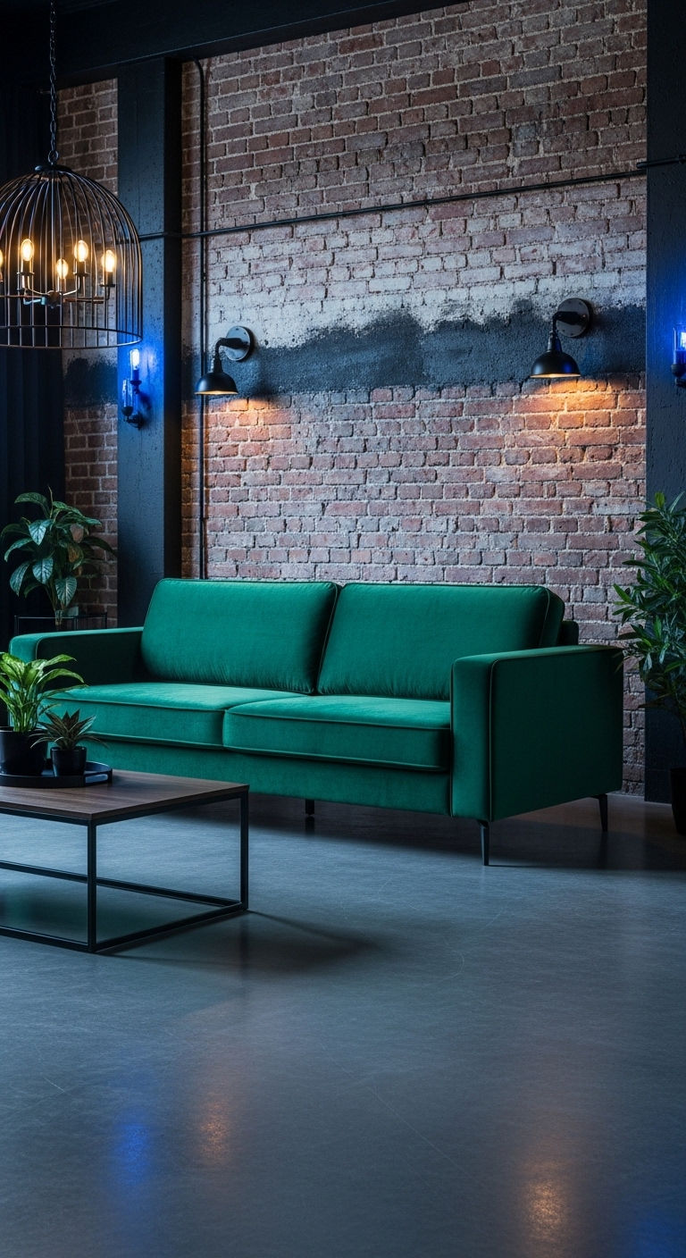 24 Green Leather Sofa Living Room Ideas for a Unique Pop of Color 11 10. Industrial Green Edge