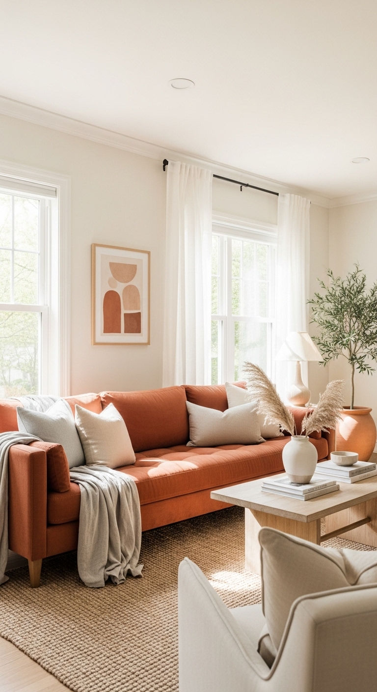 24 Green Leather Sofa Living Room Ideas for a Unique Pop of Color 12 11. Soft Neutral Balance