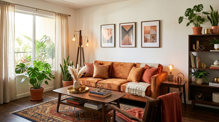12 Copper Sofa Living Room Ideas for a Warm, Metallic Color Pop