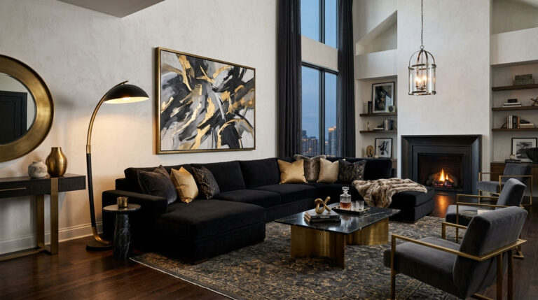 19 Bold Black Sofa Living Room Ideas That Feel Luxe & Modern 27 19 Bold Black Sofa Living Room Ideas That Feel Luxe & Modern