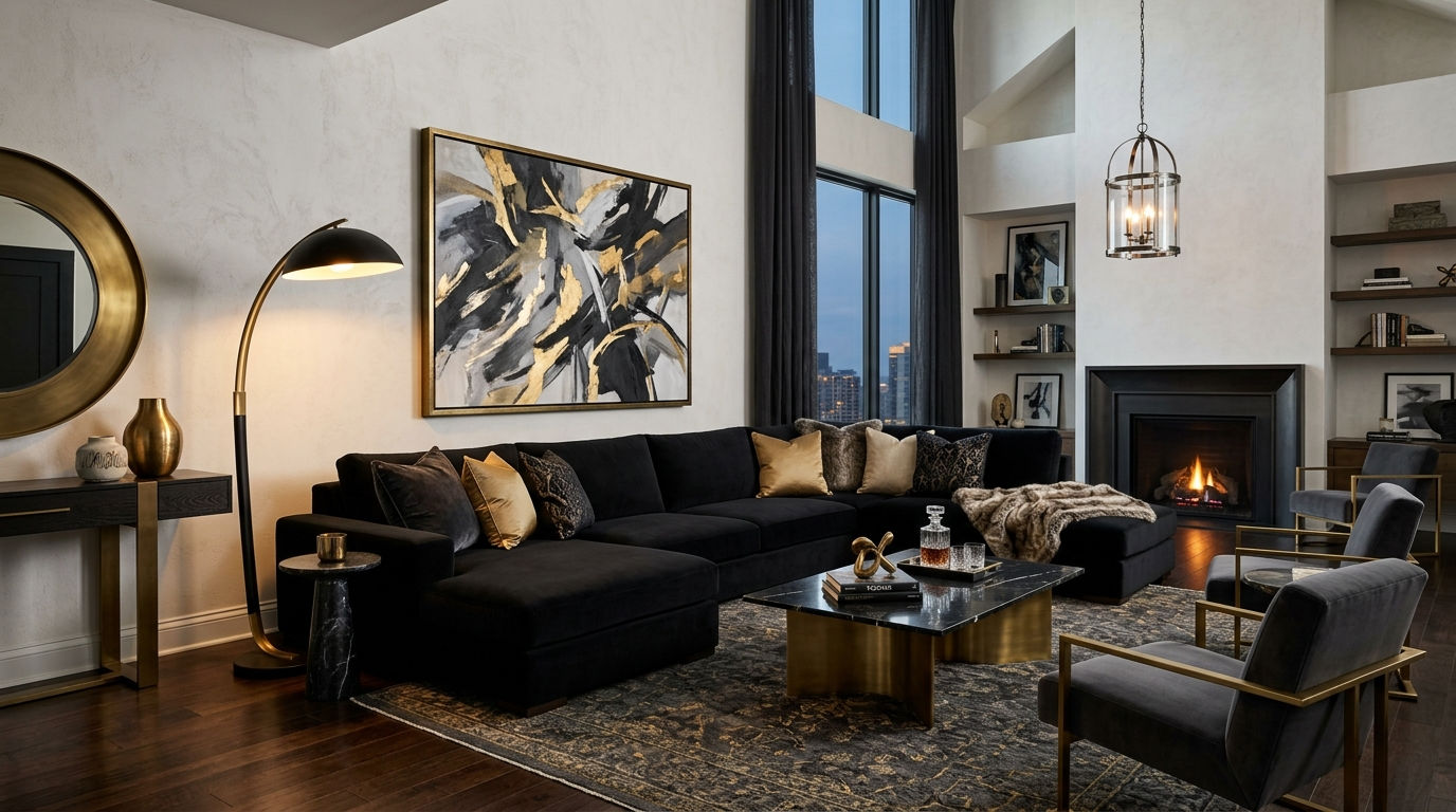 19 Bold Black Sofa Living Room Ideas That Feel Luxe Modern