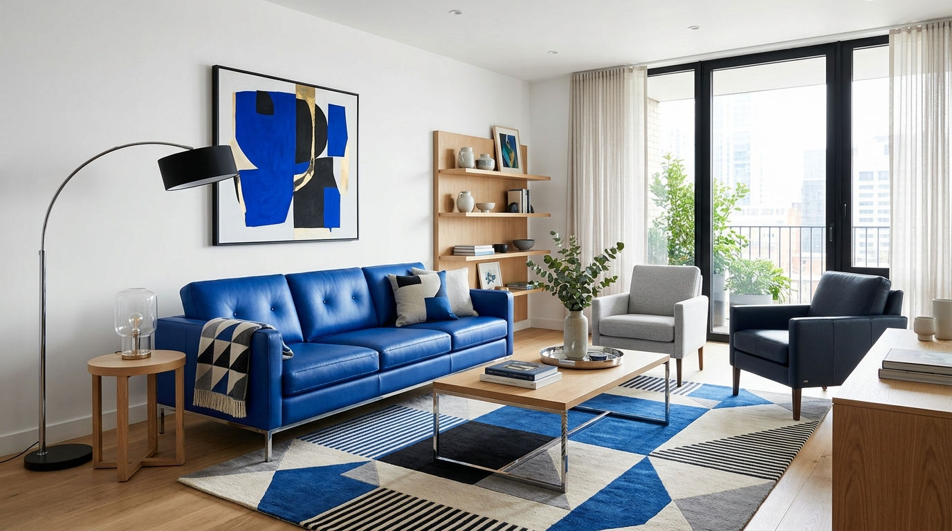 22 Blue Leather Sofa Living Room Ideas for a Cool Modern Vibe