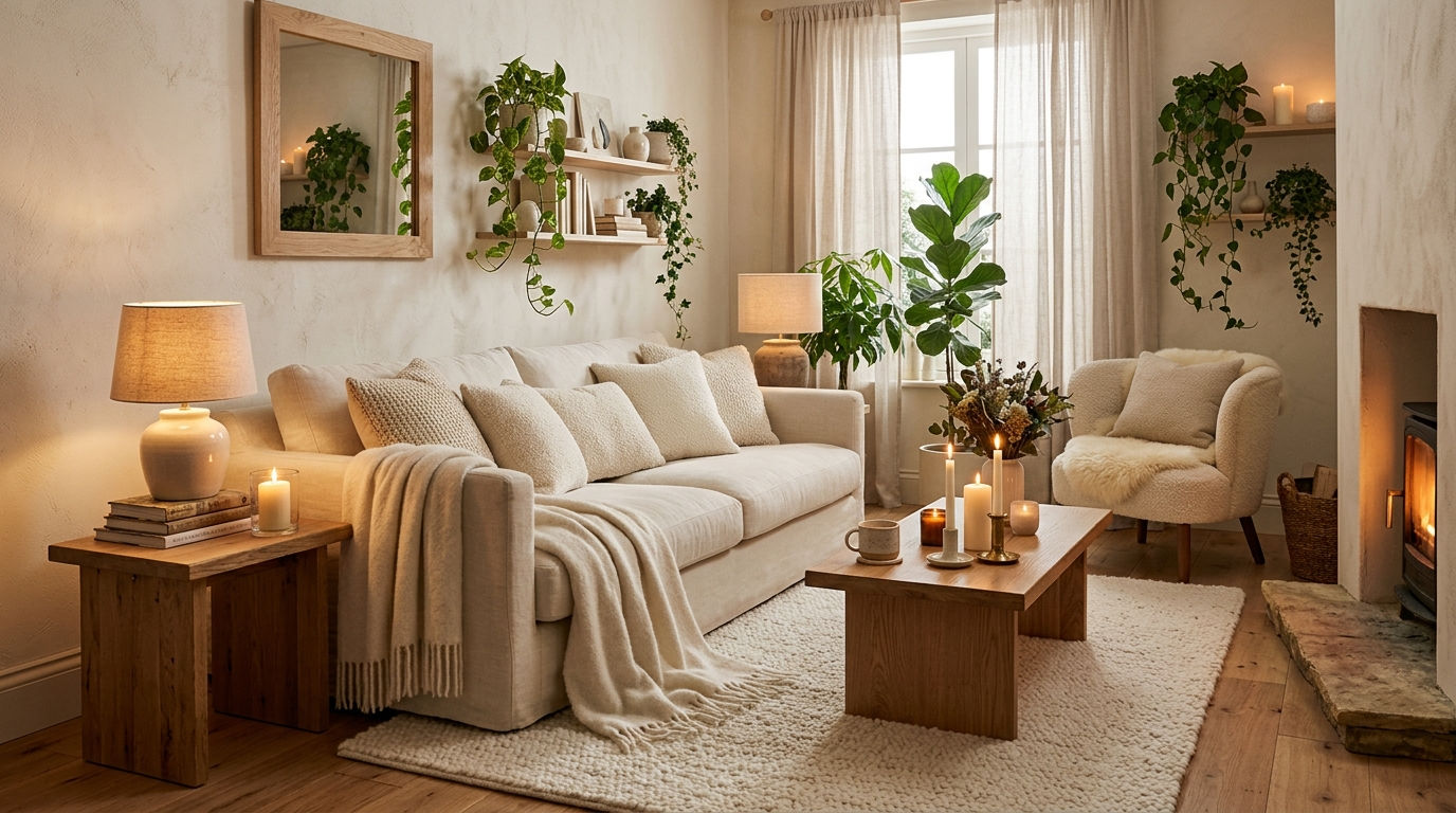 23 Soft Cozy Living Room with Cream Sofa Styling Ideas