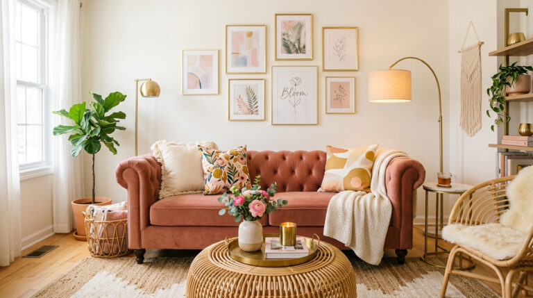 25 Cute & Trendy Living Room with Pink Sofa Ideas 5 25 Cute & Trendy Living Room with Pink Sofa Ideas